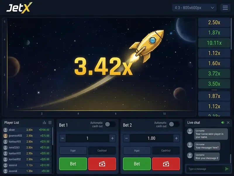 πως να παιξετε JetX online, διεπαφη παιχνιδιου